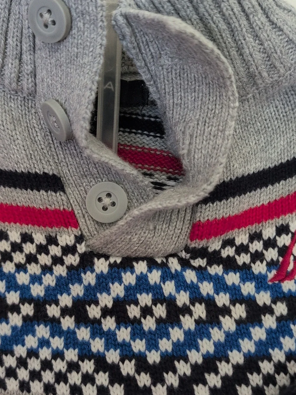 Nautica Gray Striped Fair Isle Shawl-Collar Sweater And Jean Set 12 Months